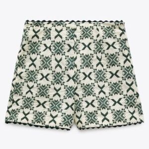 Zara embroidered green shorts